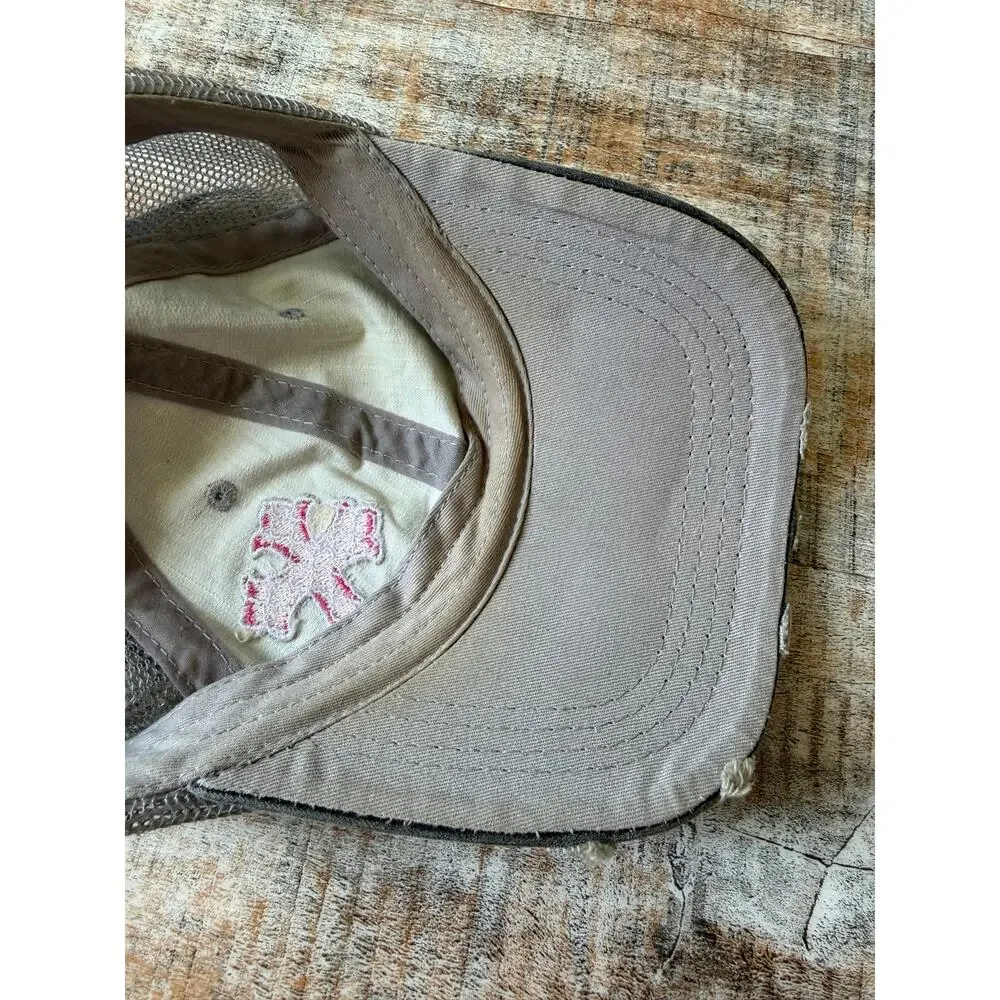 Katydid Gray Distressed Y2K Pink Rhinestone Embellished Cross Baseball Cap